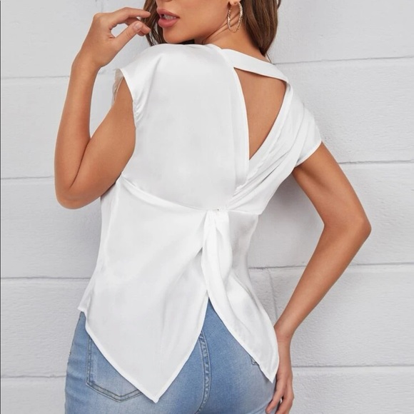 Boho white cutout twist back blouse
